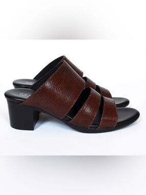 HOPP Lizard Embossed Leather Block Heel Mule Sandal Burgundy Size 8M Made in USA